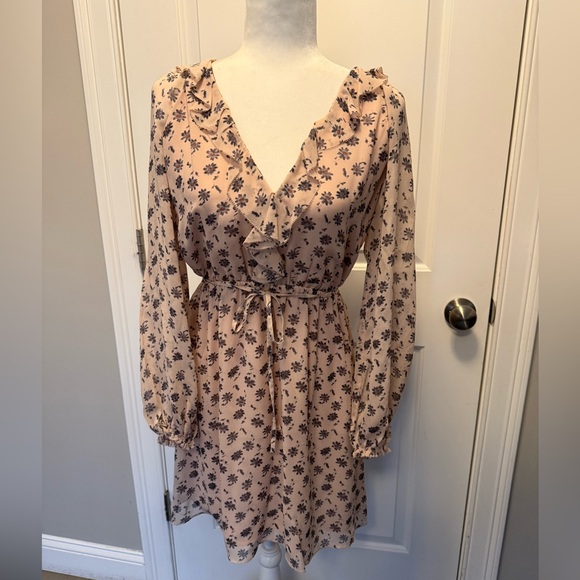 Joie Dresses & Skirts - NWOT Joie Blush Pink  Floral Ruffle Tie-Waist Long Sleeve SILK Dress